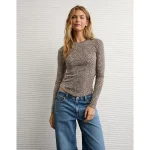 AE Long Sleeve Cozy Crew Neck T-Shirt - Dark Brown