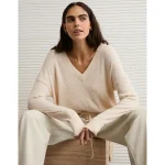AE Long Sleeve Plush V-Neck Top - Oatmeal