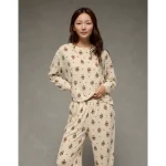 AE Luxe Plush Long-Sleeve & Pant PJ Set - Bone Khaki