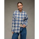 AE Plaid Button-Up Shirt - Blue