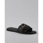 AE Raffia Buckle Slide Sandal - Black