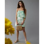 AE Strapless Organza Ruffle Romper - Green