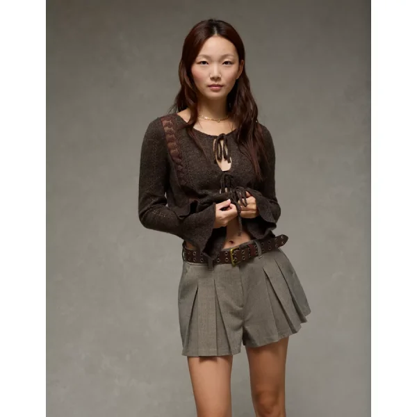 AE Super High-Waisted Pleated Trouser Short - Medium Heather Gray