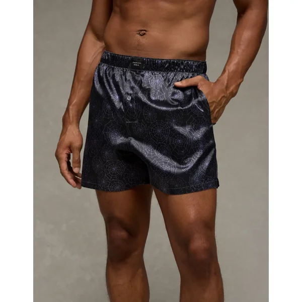 AEO Men's Spider Webs Satin Pocket Boxer Short - Black