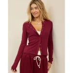 Aerie Pointelle Cardi T-Shirt - Deep Cherry