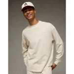 AE Boxy Long Sleeve Destination Graphic T-Shirt - Oatmeal Heather