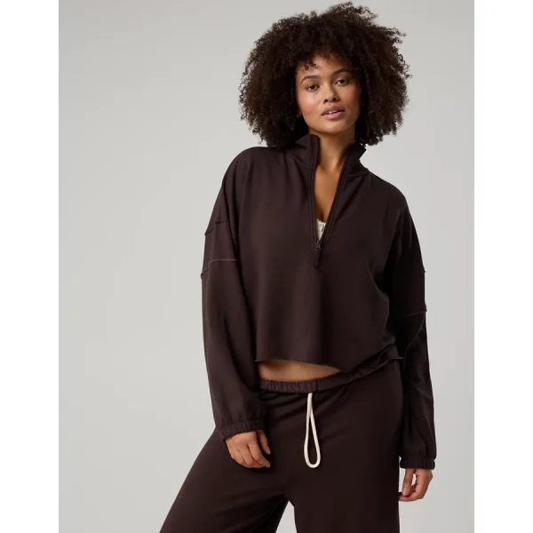 OFFLINE By Aerie OTT Seamed Quarter Zip Sweatshirt - Deep Earth