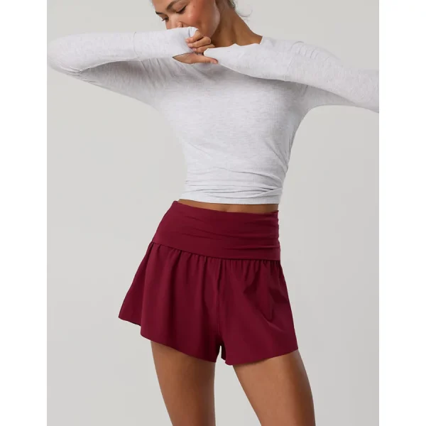 OFFLINE By Aerie Real Me Foldover Flowy Short - Deep Cherry