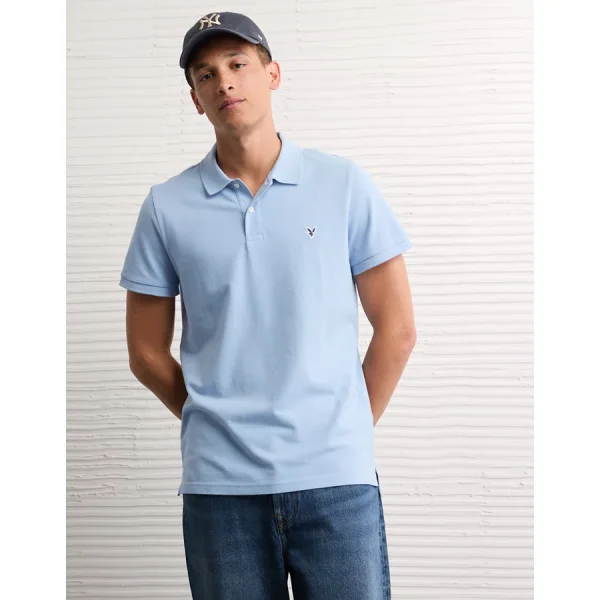 AE Lived-In Slim Fit Pique Polo Shirt - Blue