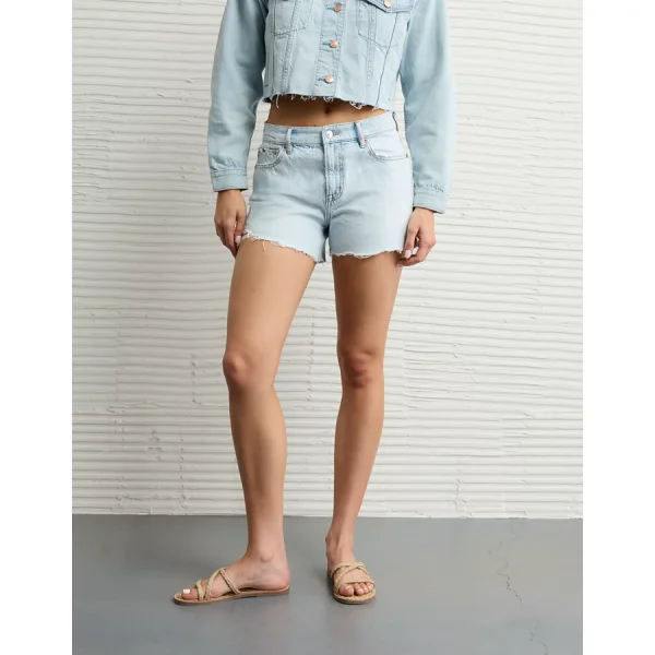 AE Strigid Ripped Super High-Waisted Relaxed Denim Short - Iced Light Indigo