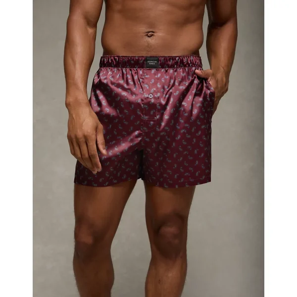AEO Men's Satin Pocket Boxer Short - Burgundy