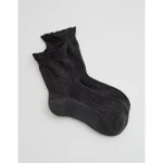 Aerie Pointelle Ruffle Edge Quarter Socks - Grey Shadow