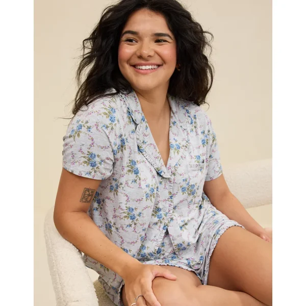 Aerie Real Soft® Ruffle Pajama Shirt - Monaco Blue