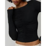 OFFLINE By Aerie Thumbs Up Ruched Long Sleeve T-Shirt - True Black