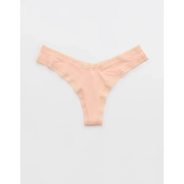 SMOOTHEZ Microfiber Lace High Cut Thong Underwear - Peach