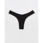 Superchill Cotton Rib Thong Underwear - True Black