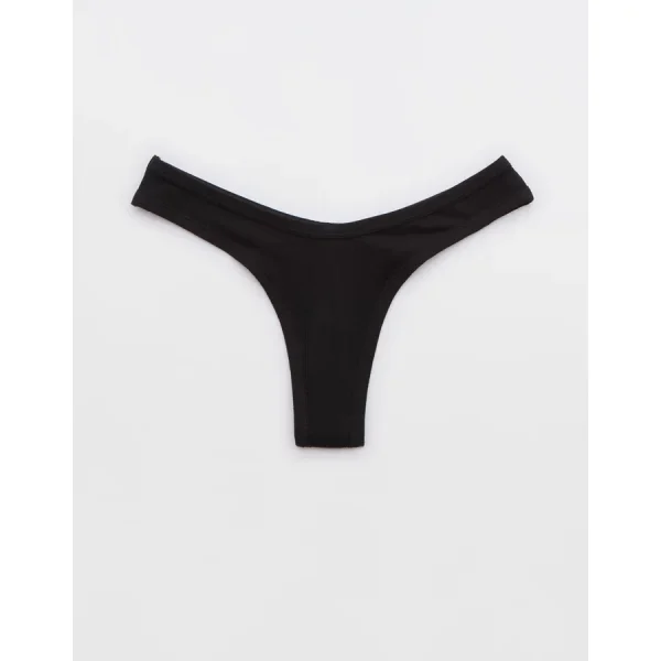 Superchill Cotton Rib Thong Underwear - True Black