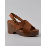 AE Criss-Cross Wedge Clog - Amber Brown