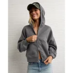 AE Everyday Luxe Barrel Sleeve Full Zip Hoodie - Charcoal Heather Gray