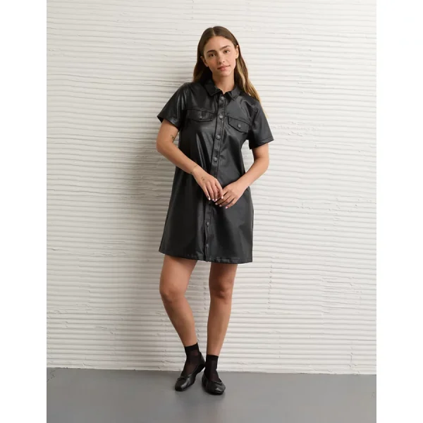 AE Faux Leather Mini Dress - Black