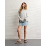 AE Long Sleeve Plush Crew Neck Top - Light Heather Gray