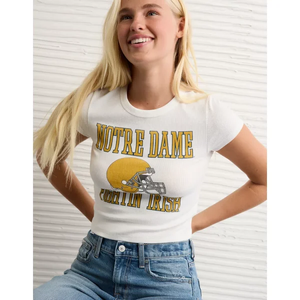 AE Notre Dame Fighting Irish Graphic Cropped Baby Tee - Natural White