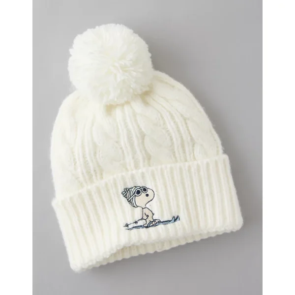 AE Snoopy Cable Knit Beanie - Bright White