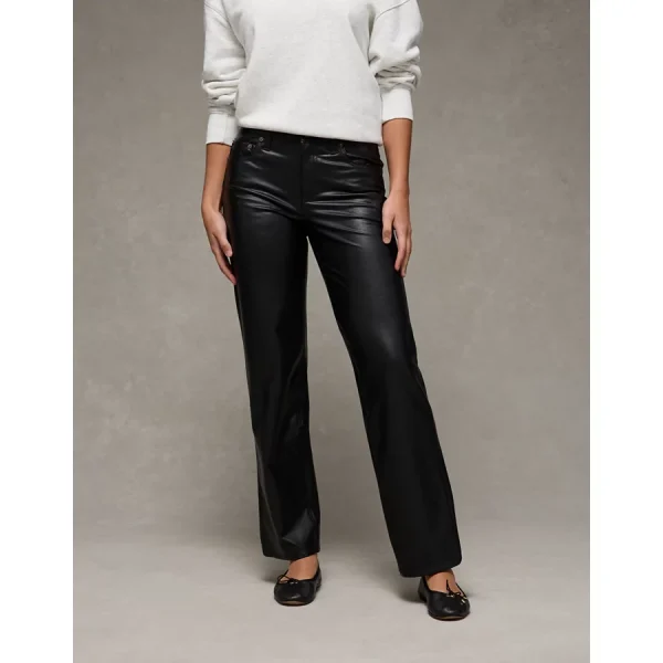 AE Stretch High-Waisted Stovepipe Leather Pant - Onyx Black