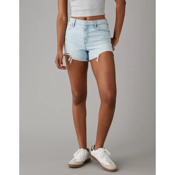 AE Strigid Super High-Waisted Relaxed Ripped Denim Short - Light Wash