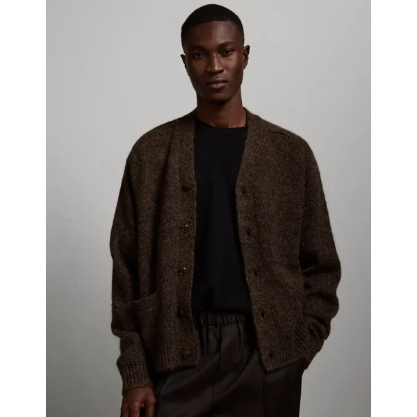 AE77 Premium Fuzzy Cardigan - Dark Brown
