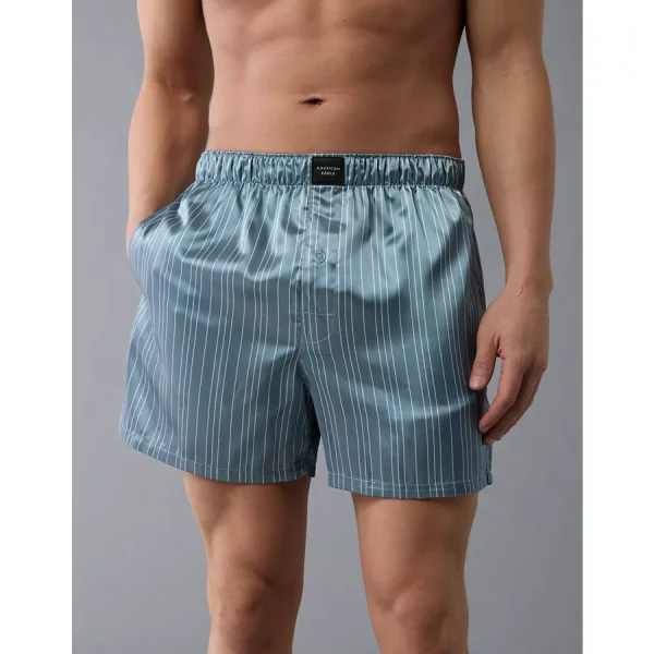AEO Men's Striped Satin Pocket Boxer Short - Blue Powder