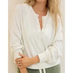 Aerie Happy Snit Henley T-Shirt - Soft Muslin