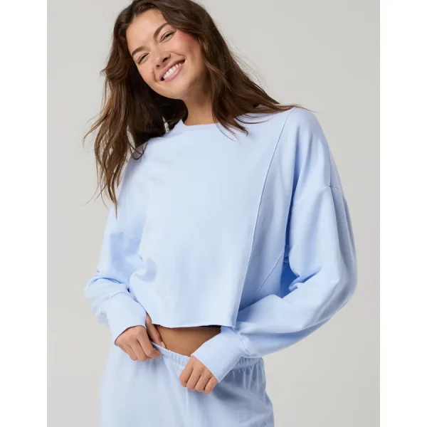 OFFLINE By Aerie OTT Seamed Crewneck Sweatshirt - Eyelet Blue