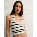 AE Cropped Striped Sweater Halter Top - Cream