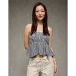 AE Handkerchief Hem Smocked Babydoll Tube Top - Black