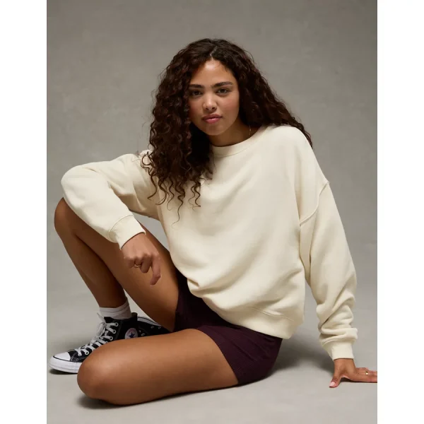 AE Relaxed Crew Neck Sweatshirt - Cream