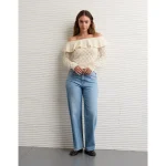 AE Ruffle Off-The-Shoulder Sweater - Cream