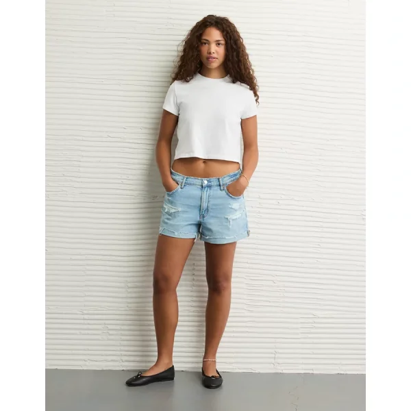 AE Strigid Super High-Waisted Ripped Relaxed Denim Short - Bright Vintage