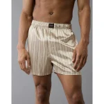 AEO Men's Striped Satin Pocket Boxer Short - Khaki