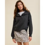 Aerie Best Button Sweatshirt - Charcoal Heather Gray