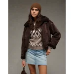 AE Cropped Corduroy Bomber Jacket - Brown