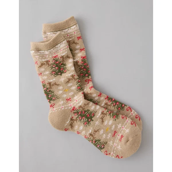 AE Deer Crew Socks - Beige