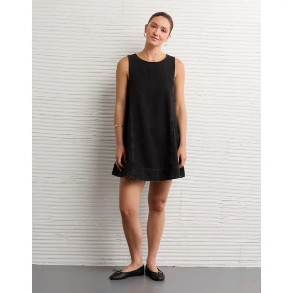 AE High Neck Denim Mini Shift Dress - Black