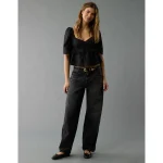 AE Strigid Low-Rise Baggy Barrel Jean - Washed Black