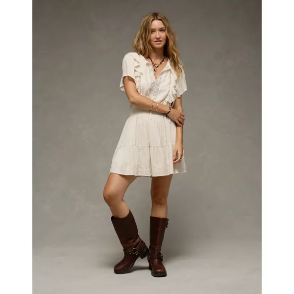 AE V-Neck Ruffle Mini Dress - Cream