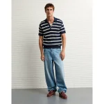 AE Weekend Striped Sweater Polo Shirt - Navy