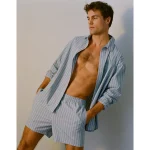 AEO Men's Striped Poplin Pocket Boxer Short - Light Blue