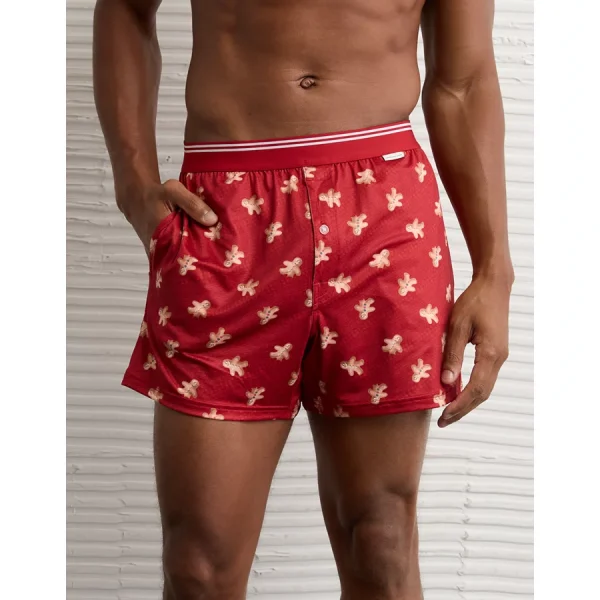 AEO Men's Ultra Soft Gingerbread Pocket Boxer Short - Red