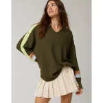 OFFLINE By Aerie Wow! Waffle Notch Neck Long Sleeve T-Shirt - Military Green
