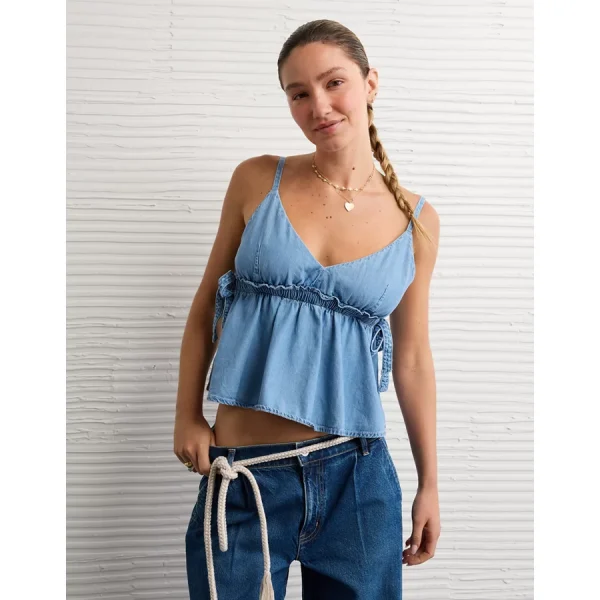 AE Denim Babydoll Tank Top - Light Wash